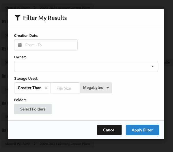 Filter Dialog for Empty Folders