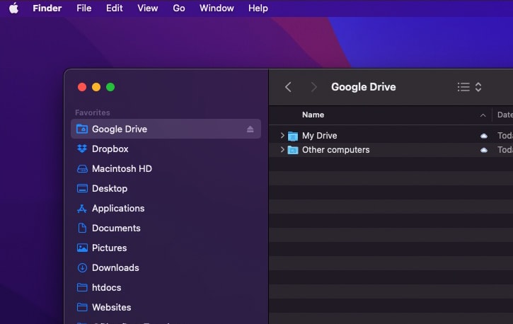 Adding Google Drive to Finder in macOS