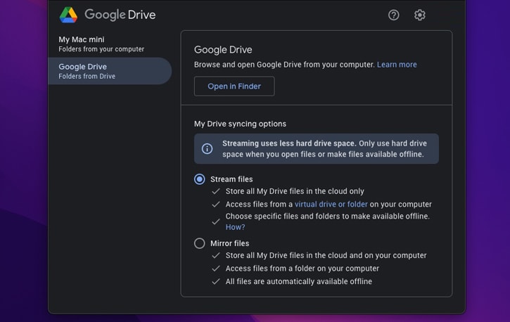 Stream or Mirror in Google Drive