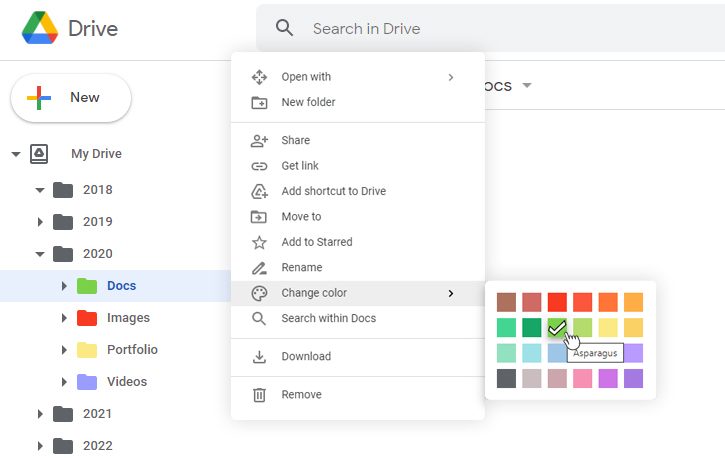 Use Color Coding for Drive Folders
