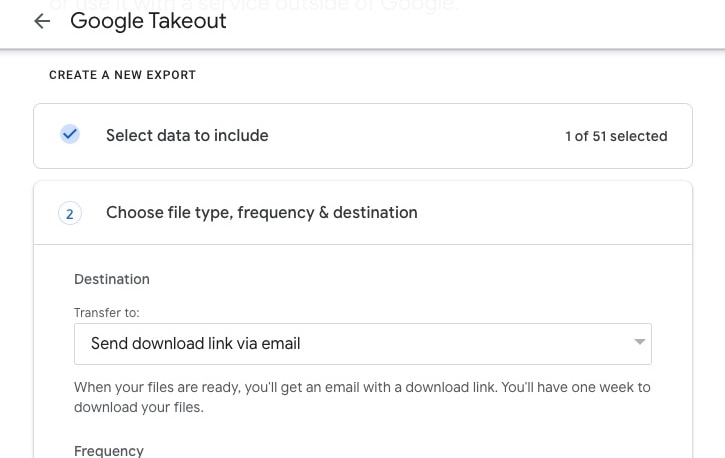 Downloading in Google Takeout