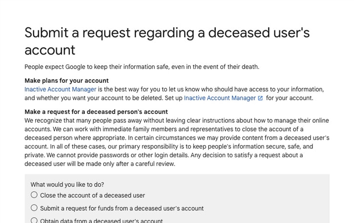 Deceased Accounts on Google Drive