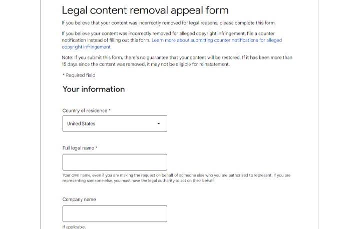 Content Appeal Form