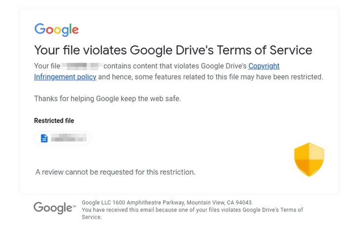 Google ToS violation