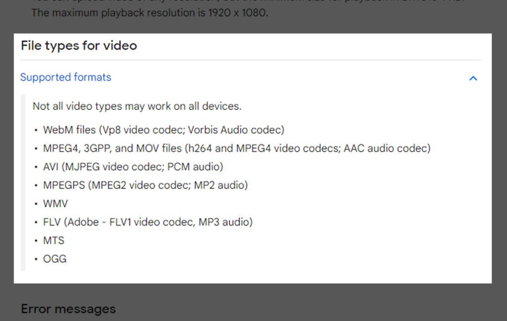 Supported Video Filetypes on Google Drive
