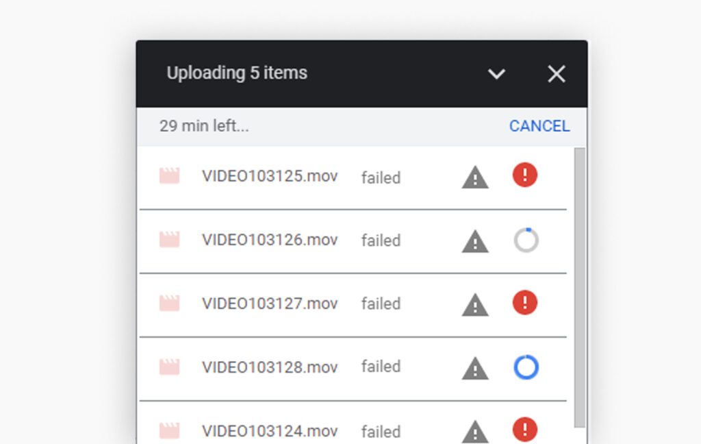 Video Upload Failed on Google Drive
