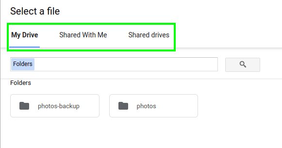 Select a folder in your Google Drive account to filter by