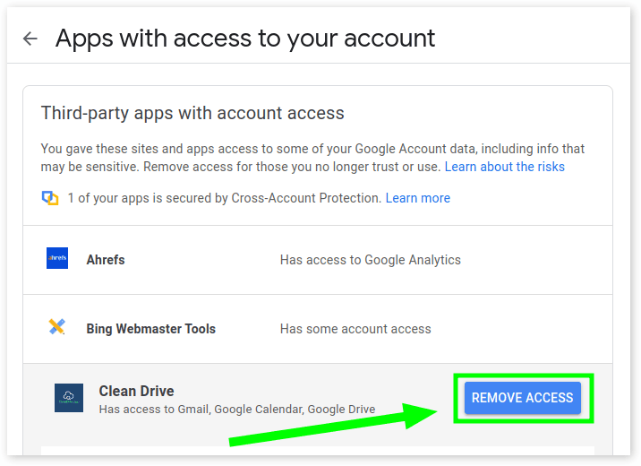 Remove Clean Drive's access to your Google Drive account
