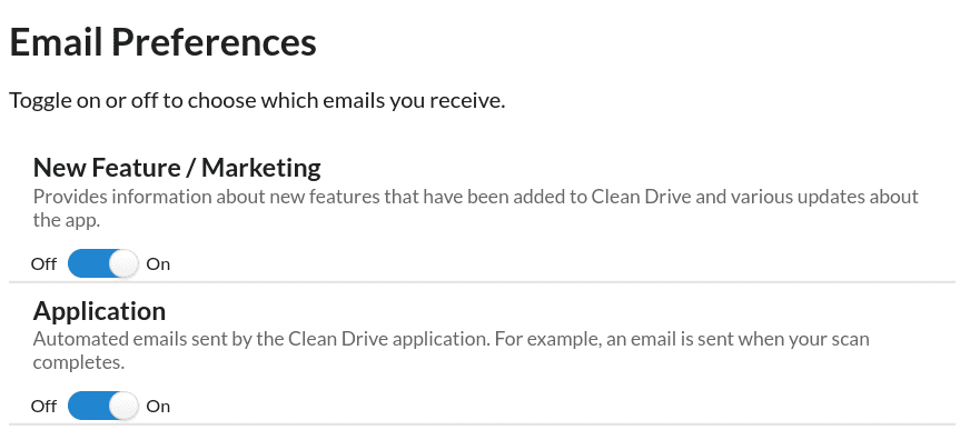 Change your email preferences in Clean Drive