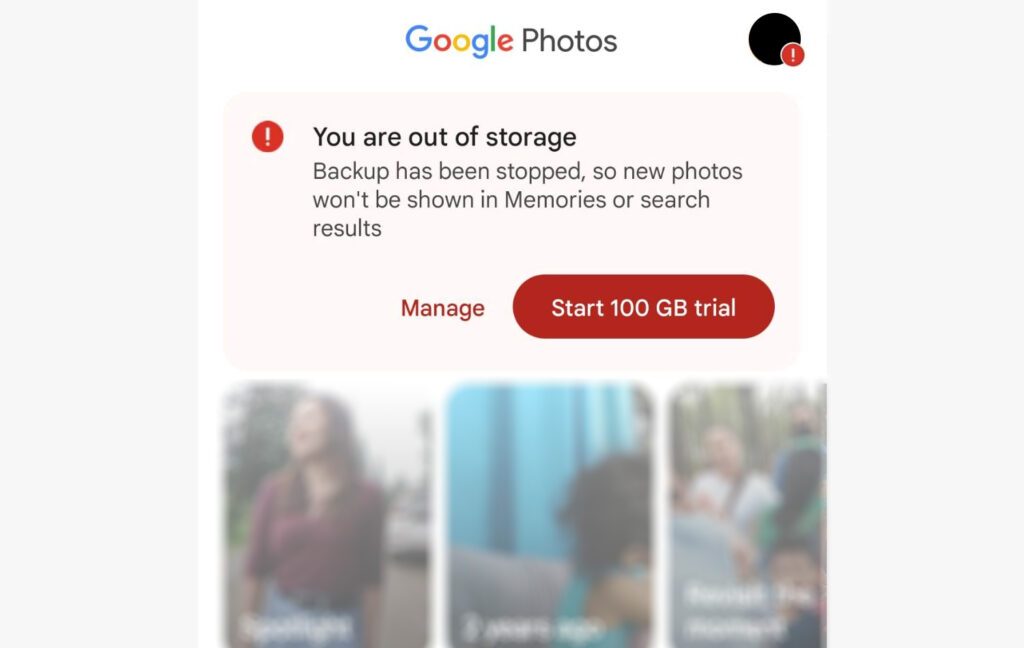 Google Photos Out of Storage